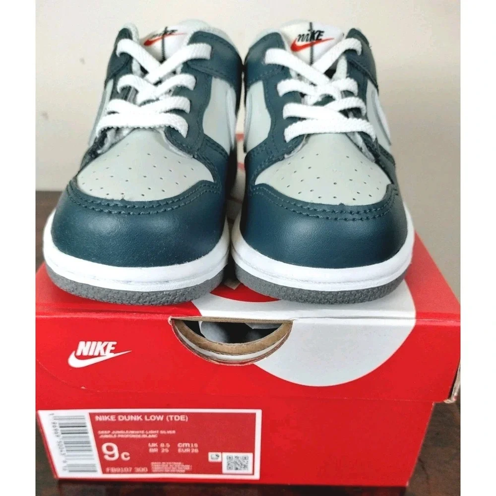 Nike Dunk Low TD Deep Jungle White Light Silver Toddler Shoes Size 9C FB9107-300